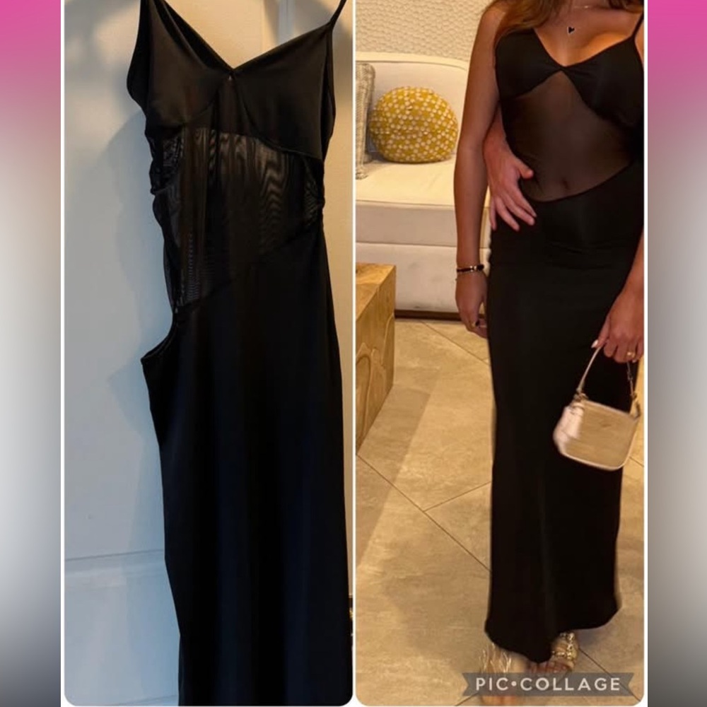 Black mesh long dress